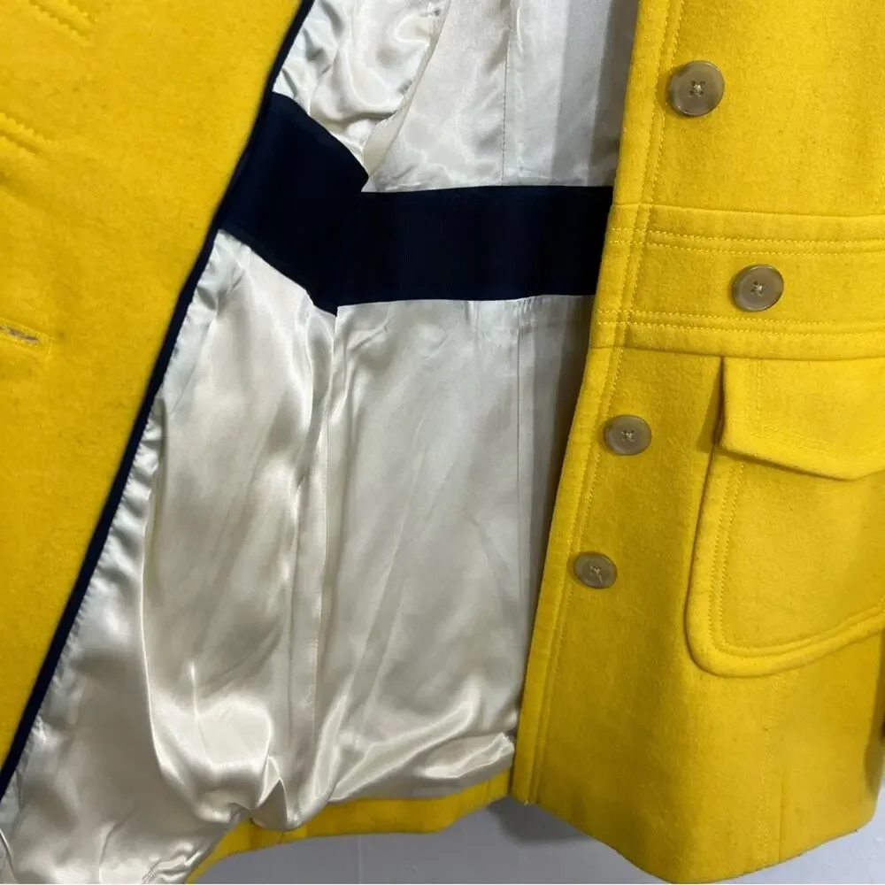 J Crew Stadium Cloth Majesty Bright Yellow Pea Coat Jacket Size 8 - Picture 9 of 13
